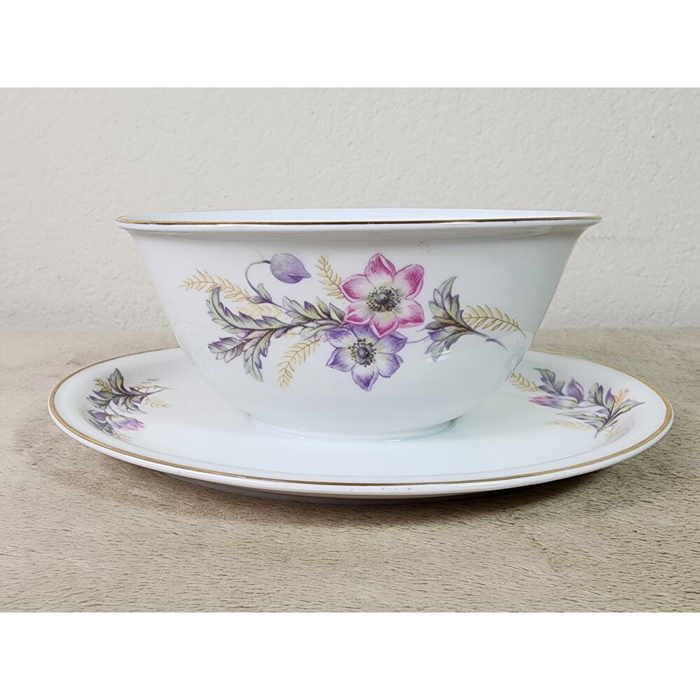 Hutschenreuther Gravy Bowl w/ Plate Turvel 7" Porcelain Bavaria US Zone Vintage
